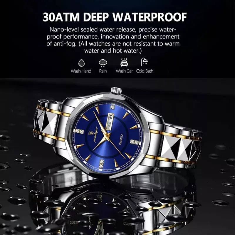 POEDAGAR Luminous Diamond Cut Steel Band Sports Watch  thumbnail 2