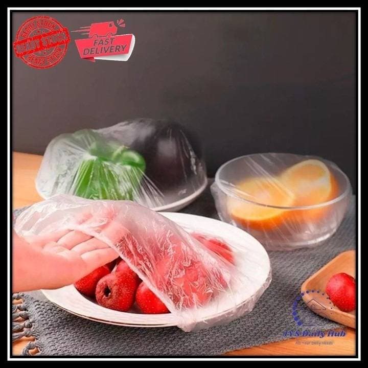 200-𝙋𝙘𝙨 Disposable Food Cover Plastic Wrap Elastic Food  thumbnail 2