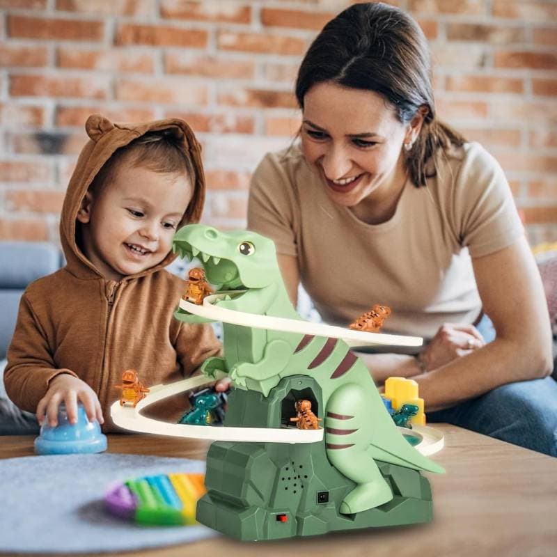 Dinosaur Chasing Race Track, Dinosaur Climbing Slide Music Toy thumbnail 4
