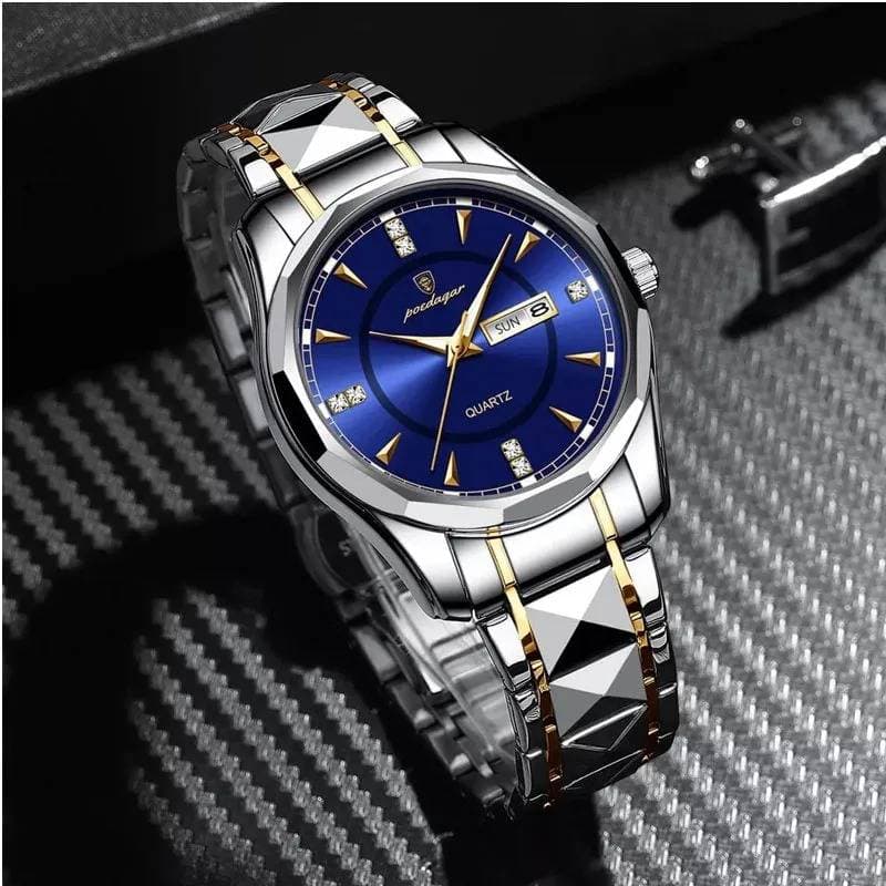 POEDAGAR Luminous Diamond Cut Steel Band Sports Watch 
