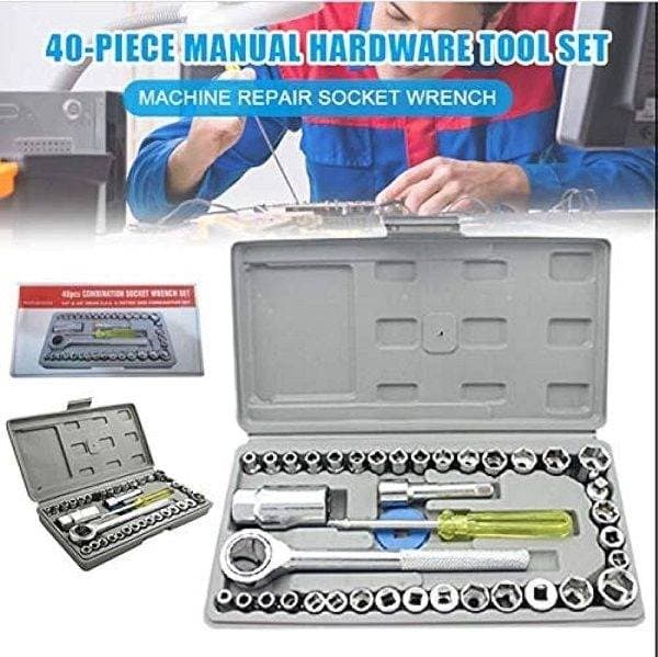 40 Pcs Combination Socket Wrench Set With Box - Silver - Tools
