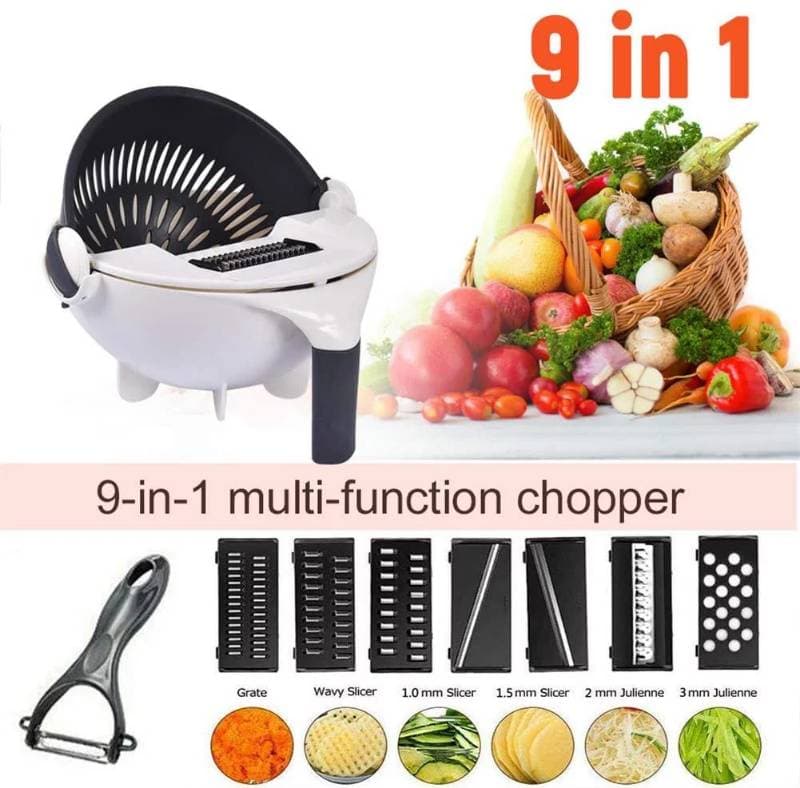 9-In-1 Rotate Vegetable Cutter (সবজি কাটার, ঘন্টার কাজ মিনিটে করুন )