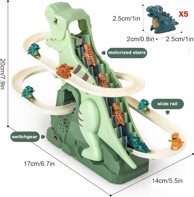 Dinosaur Chasing Race Track, Dinosaur Climbing Slide Music Toy thumbnail 2