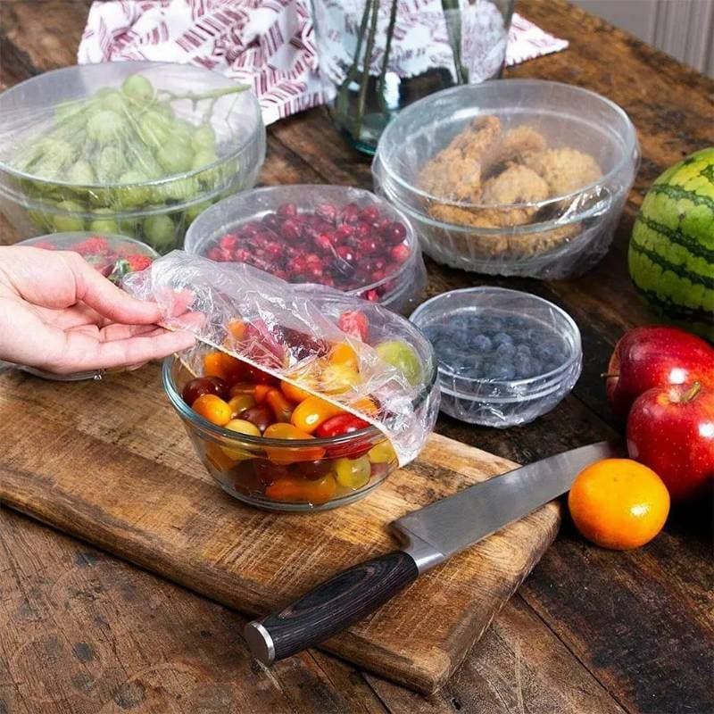 300-𝙋𝙘𝙨 Disposable Food Cover Plastic Wrap Elastic Food  thumbnail 4