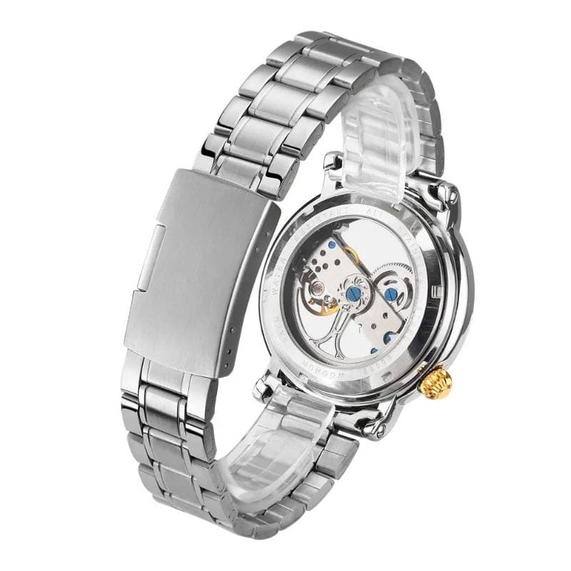 WOONUN New Mens 3ATM Waterproof Luxury Transparent Case Stainless Steel Band Male Mechanical Watch  thumbnail 4
