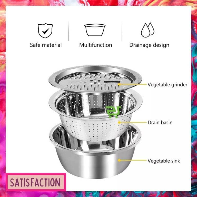 3 In 1 Stainless Steel Drain Basket Vegetable Cutter thumbnail 3