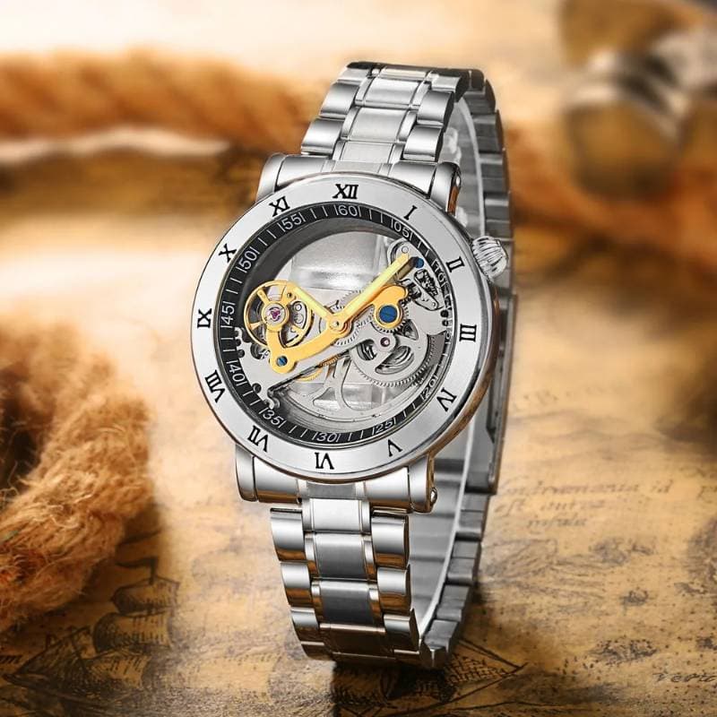 WOONUN New Mens 3ATM Waterproof Luxury Transparent Case Stainless Steel Band Male Mechanical Watch  thumbnail 3