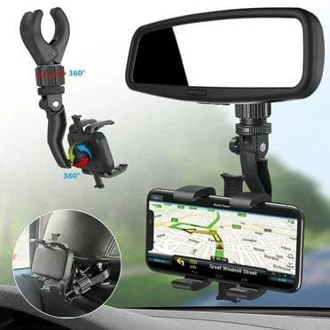 360 Degree Rearview Mirror Car Phone Holder thumbnail 4