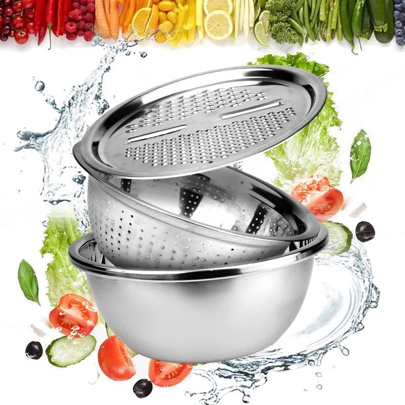 3 In 1 Stainless Steel Drain Basket Vegetable Cutter thumbnail 4