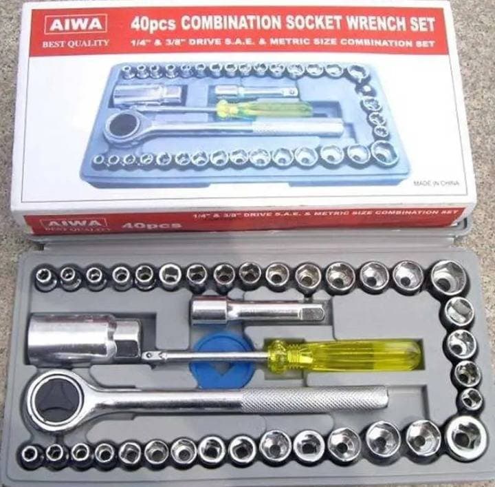 40 Pcs Combination Socket Wrench Set With Box - Silver - Tools thumbnail 2