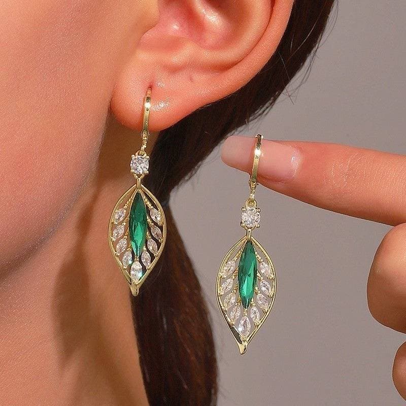 Gemstone Blue Leaf Zircon Ear Ring