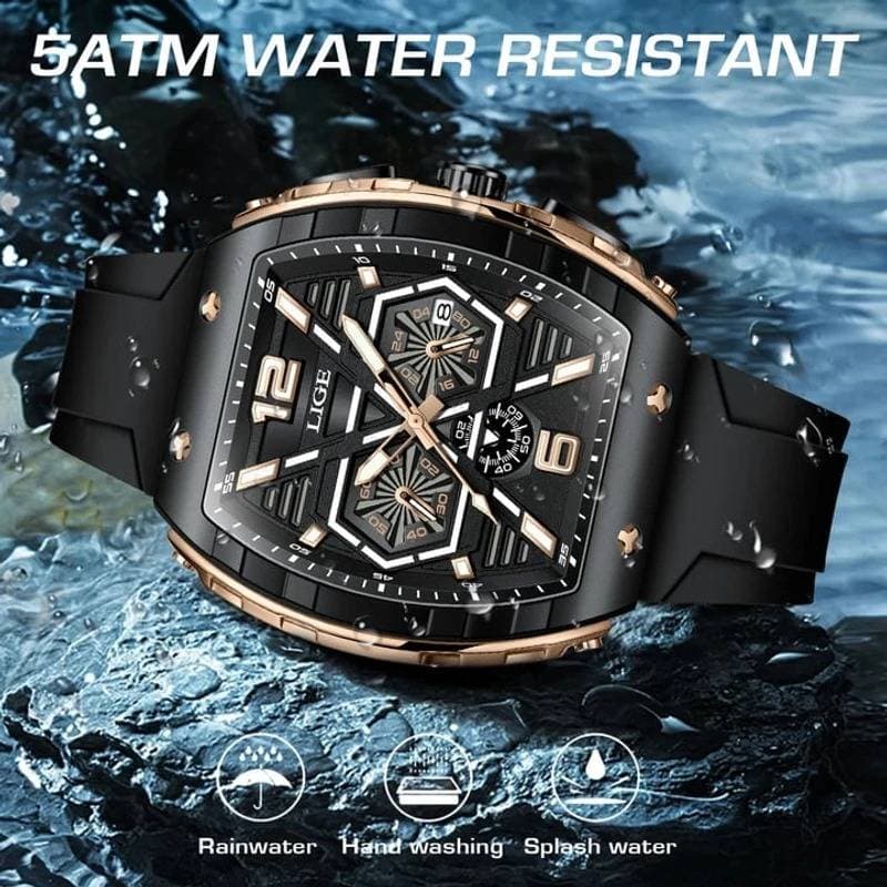 LIGE Luxe Black Quartz Watch thumbnail 4