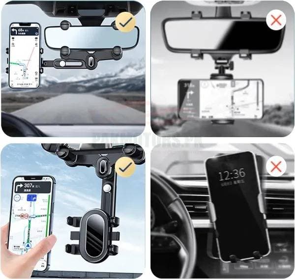 360 Degree Rearview Mirror Car Phone Holder thumbnail 3