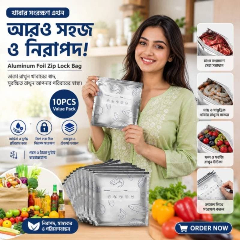 অ্যালুমিনিয়াম ফয়েল জিপ লক ব্যাগ - ১০ পিস (বড় সাইজ)   thumbnail 2