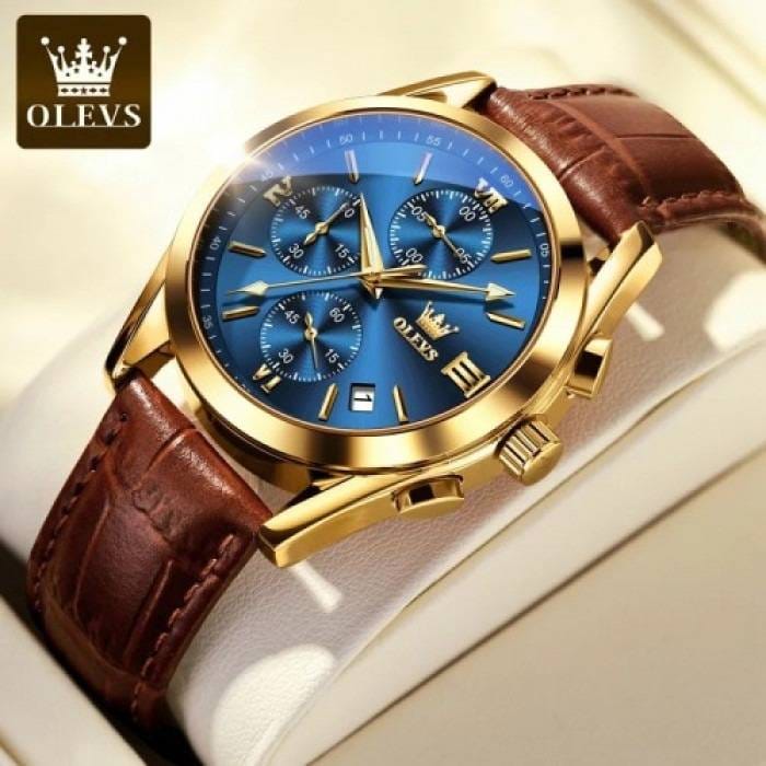 OLEVS Luxury Genuine Leather Strap Watch