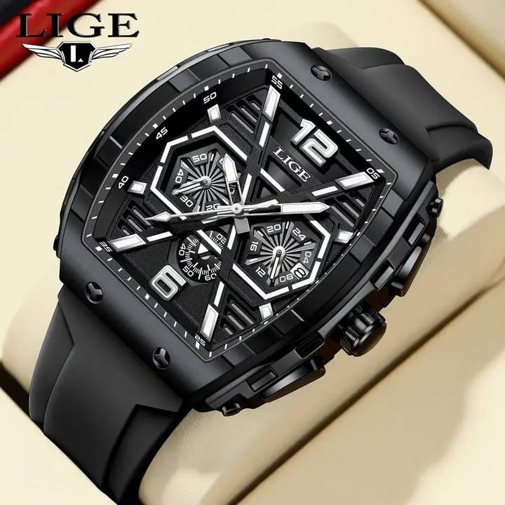 LIGE Luxe Black Quartz Watch