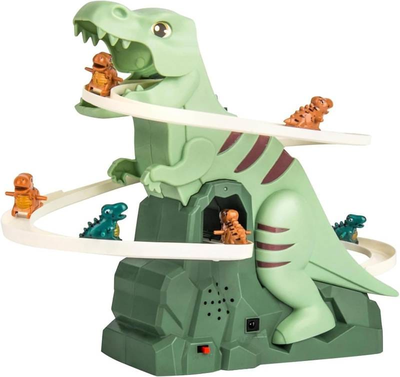 Dinosaur Chasing Race Track, Dinosaur Climbing Slide Music Toy