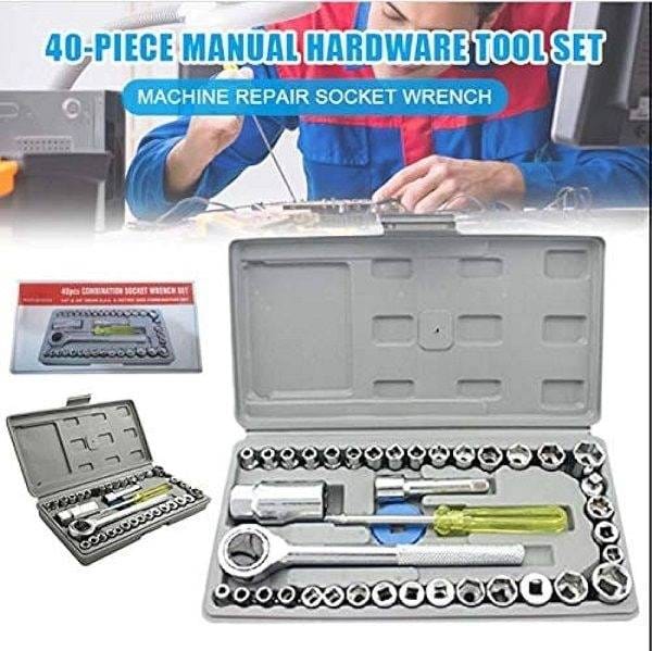 40 Pcs Combination Socket Wrench Set With Box - Silver - Tools