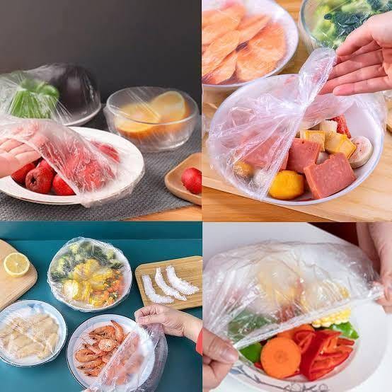 100-𝙋𝙘𝙨 Disposable Food Cover Plastic Wrap Elastic Food