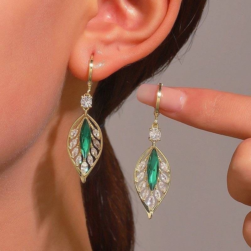 Gemstone Blue Leaf Zircon Ear Ring